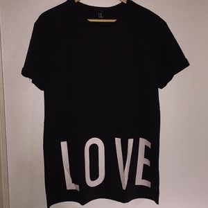 Long Black Tee with Love/Hate Slogans
